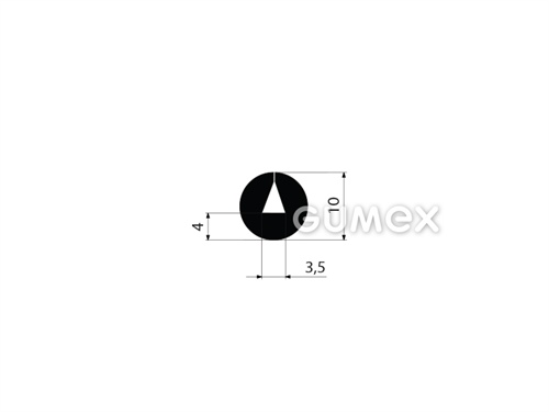Pryžový profil kruhový, průměr 10mm, drážka 3,5mm, 70°ShA, EPDM, -40°C/+100°C, černý